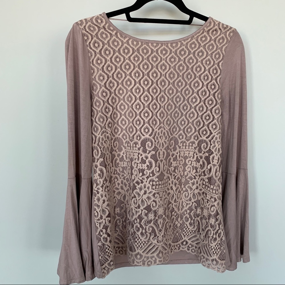 Pointelle Bell‎ Sleeve Top Lace Detail Size M